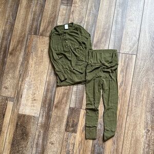 Lou Lou & Company Olive Ribbed Henley Top and Legging Set